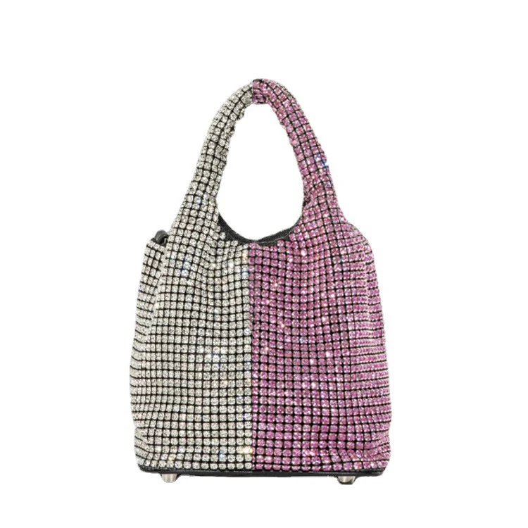 2024 Guangzhou High Quality Latest Stylish Bling Twinkle Women Basket Taiji Rhinestone Handbag Rhinestone Purse For Party