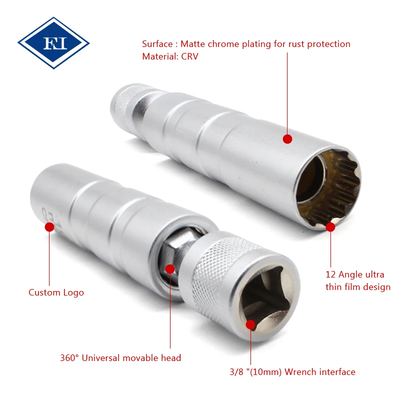 14mm 16mm Thin Wall Magnetic 360 degrees Swivel Spark Plug Socket  3/8-Inch Drive