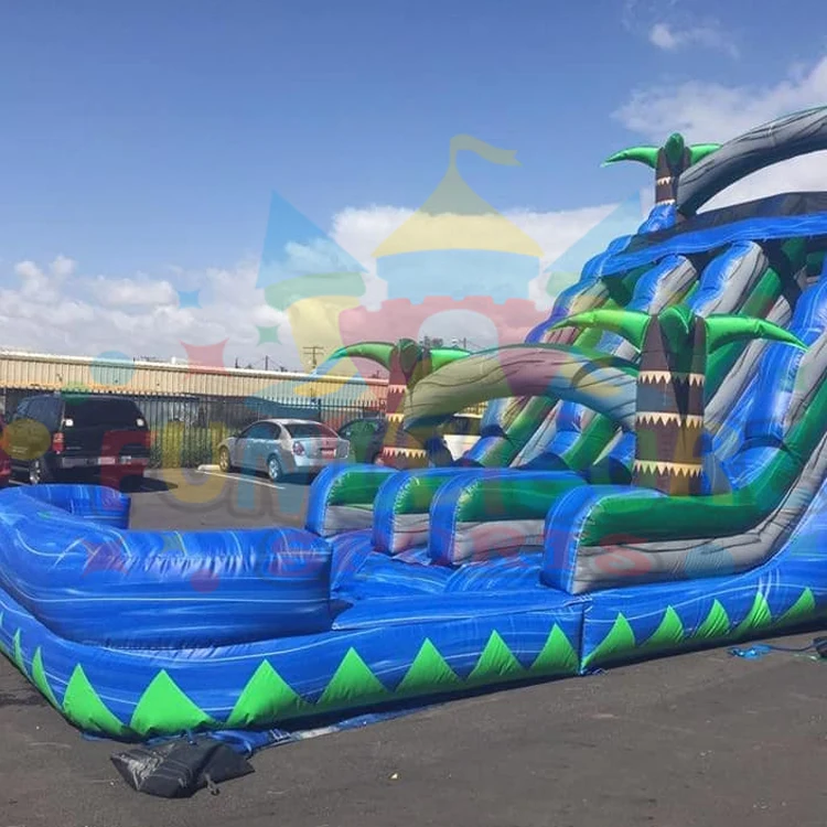18 ft commercial grade backyard kids entertainment jumper castle  toboggan gonflable inflatable blue dual lane waterslide