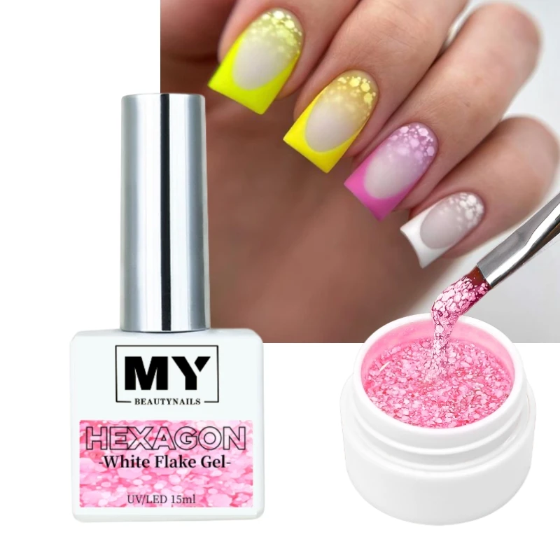 MyBeautyNails Private Label Neon Candy Color White Snowflakes Sequins Glitter Powder Snow Flakes Nail Gels Neon Gel Polish