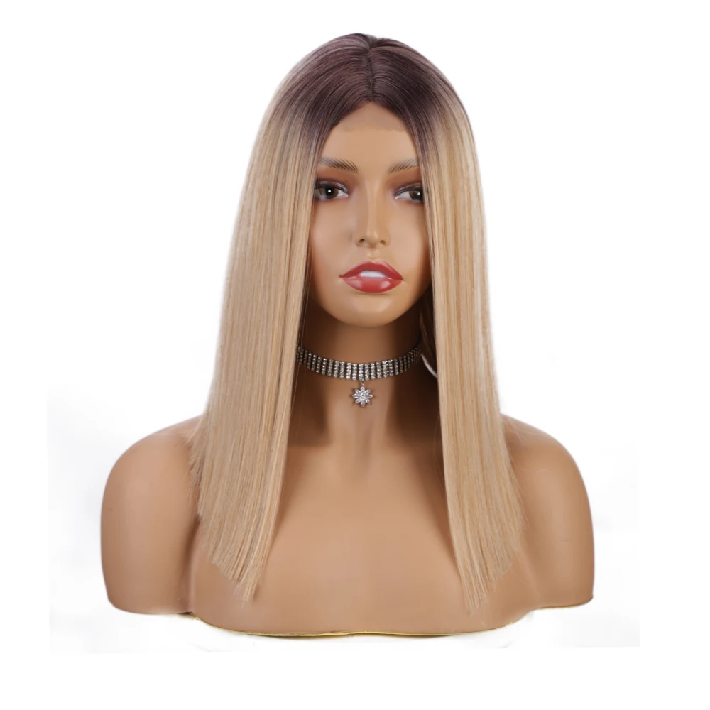 Aisi Hair natural colour wholesale  for women good straight blend mix short bob 14inch fringe black sisters synthetic hair wig