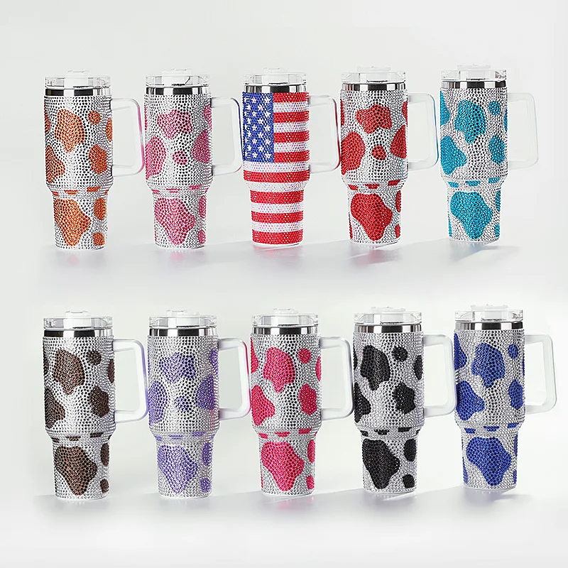 40 Oz Rhinestone Football Basketball Baseball Tumbler Custom 40oz Game Day Bling Diamond Rhinestone Cup with Handle and Straw