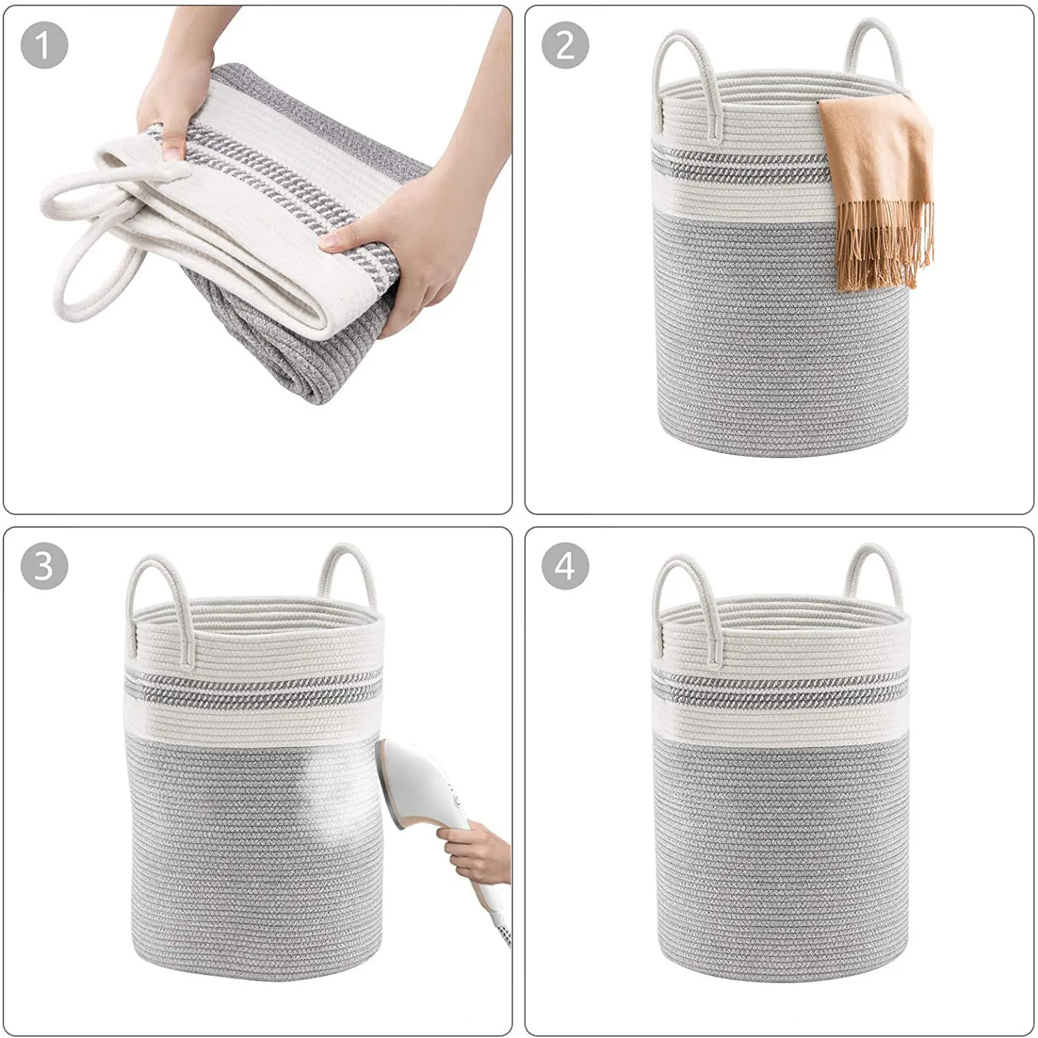 Large Capacity Laundry Hamper Woven Basket with Handles Bedroom Storage Basket for Blanket Clothes and Toys