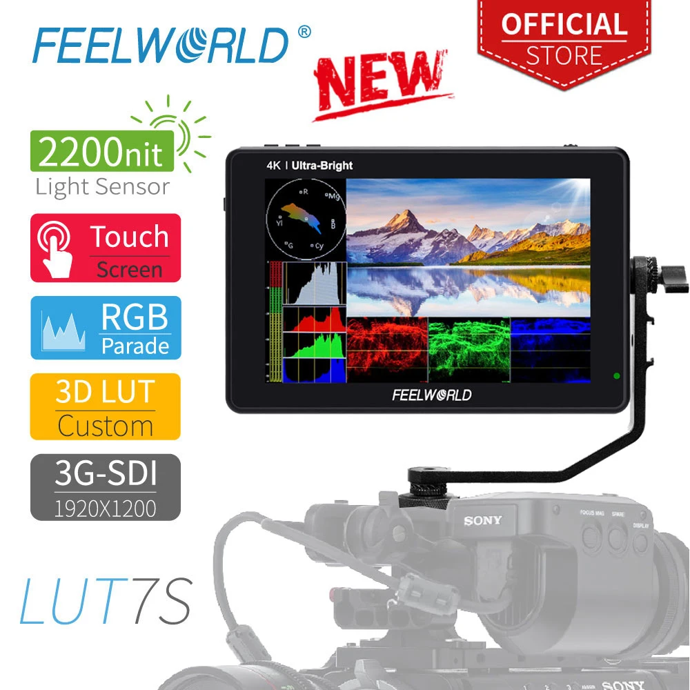 FEELWORLD LUT7S 7 дюймов 3G-SDI 4K 2200 нит 3D LUT сенсорный экран цифрового однообъективного зеркального фотоаппарата поле для контроля уровня сахара в крови с гистограммой вектора изображения
