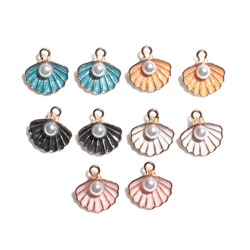 1.2cm 1.5cm Mini Pearl Shell Charms With Hole Colorful Enamel Zinc Alloy Scallop Pendants Ornaments For DIY Earrings Bracelet