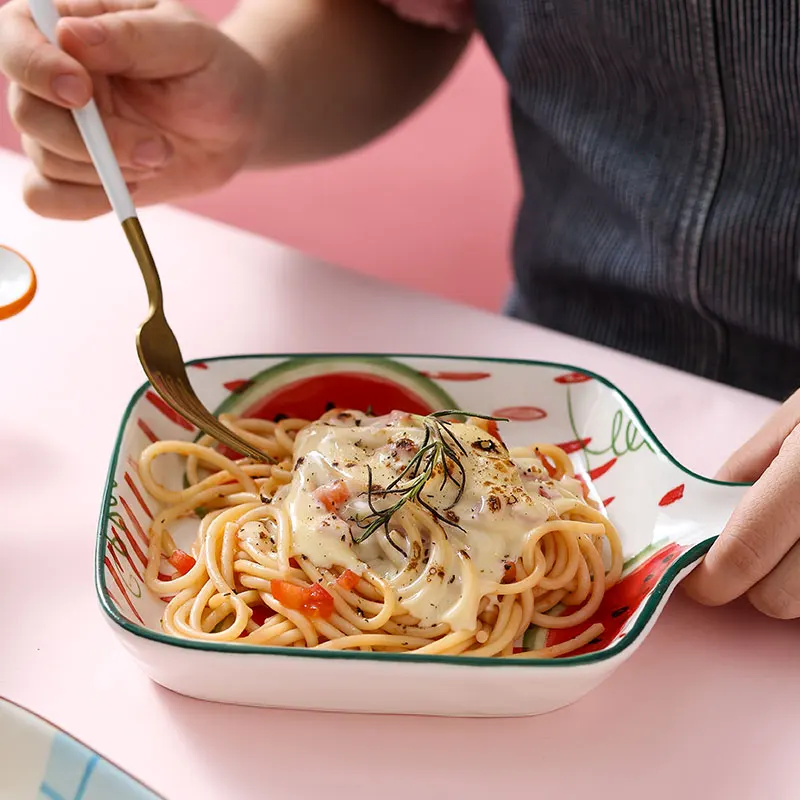 Wholesale Fruit Plate For Home Use Baking Pan With Handle Ceramic Baking Tray For Restaurants Dinnerware Set