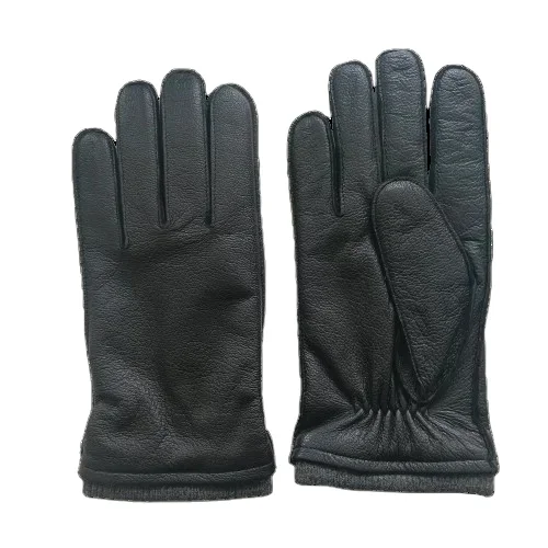 2024 New Collection Custom Men Winter Goatskin Leather Gloves Imitation Deerskin Leather Gloves Lined with Knitted Lining