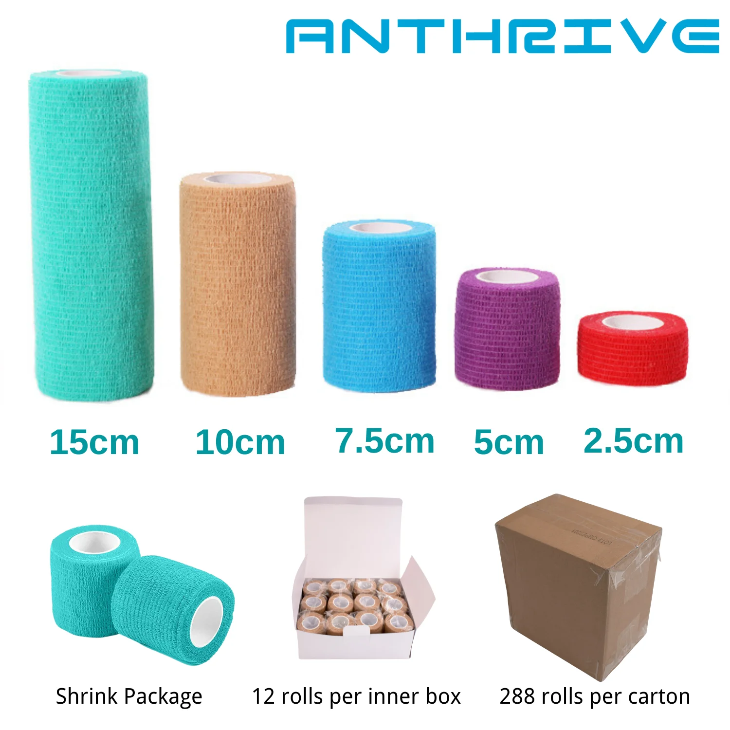 Anthrive Custom 5cm Non Woven Wrap Animal Self Adhesive Adherent Vet Cotton Dog Pet Self-Adhesive Elastic Cohesive Bandage