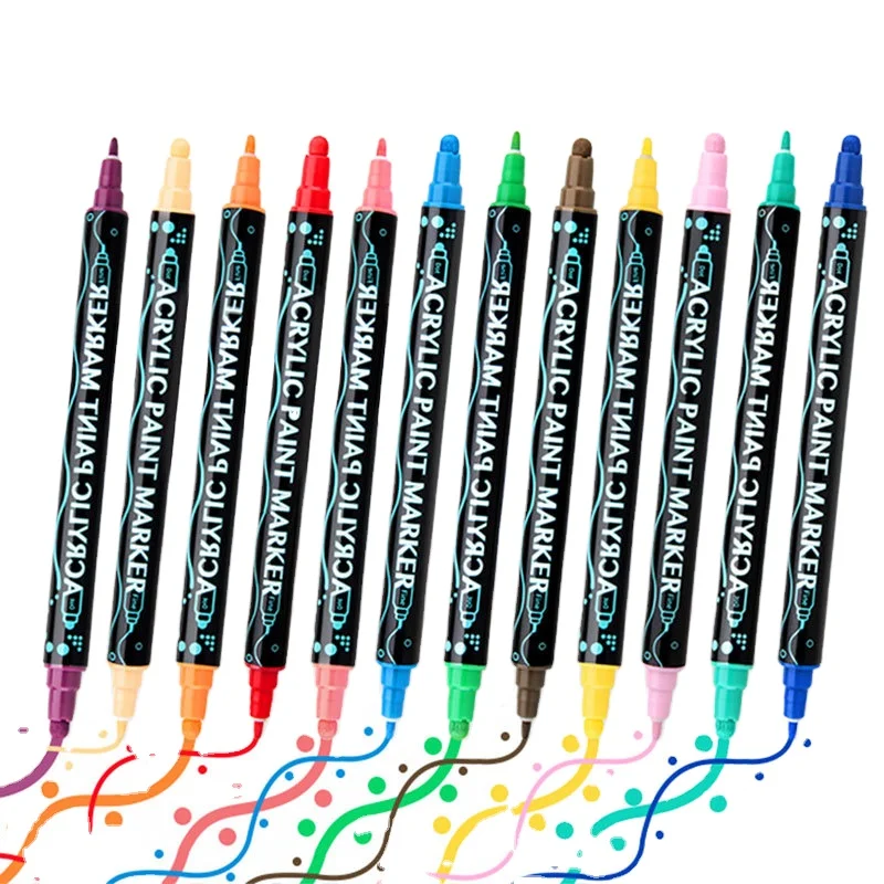 12olors Dual Tip Acrylic Paint Marker Pens