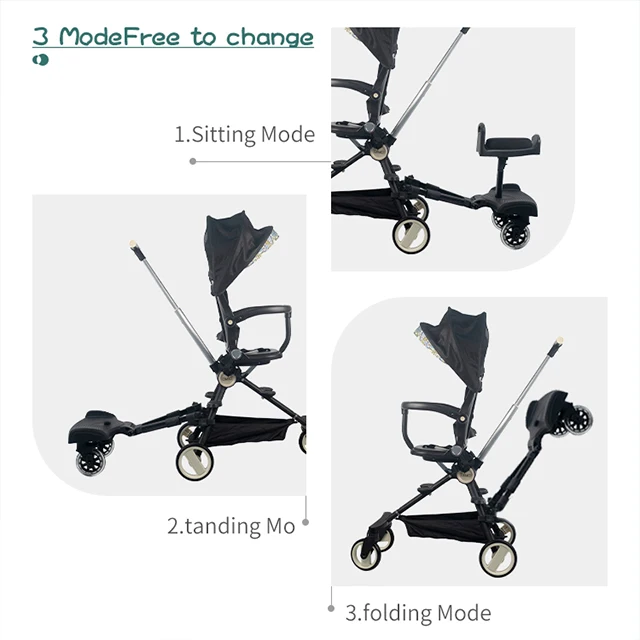 Multifunctional 2-in-1 Modern Child Folding Baby Stroller with Standing Board and Reclining Seat for travel