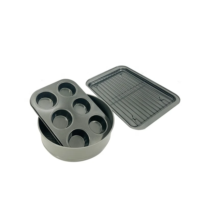 4 Pcs Carbon Steel Nonstick Bakeware Set Muffin Cupcake Pan Baking Sheet Pan With Rack Springform Pan