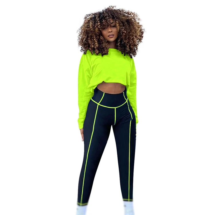 Fancy new print spring 2021 new arrival patchwork knitted sportswear casual women clothing two piece pants set