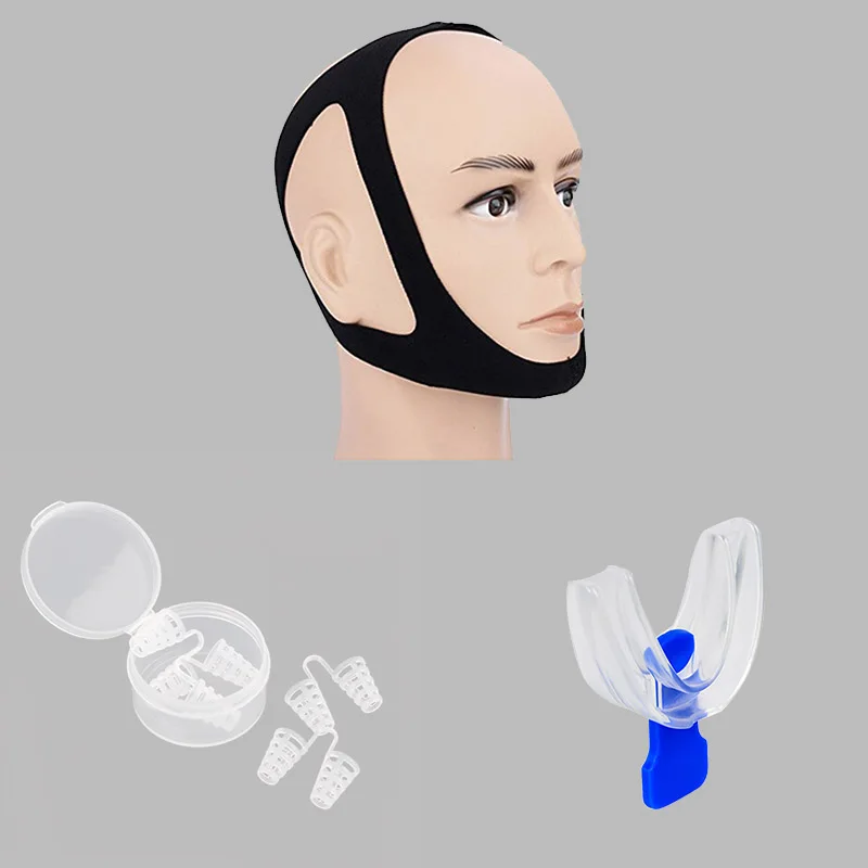 Hot sell 3-piece set Anti snore sleep deep guard stopper aid for device adjustable chin strap