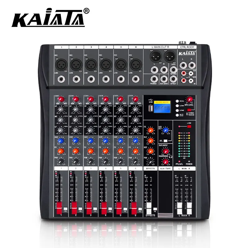 KAIKA CT6  Power Amplifier 48V Phantom Power 6 Channel Digital Audio Console Professional Audio Mixer