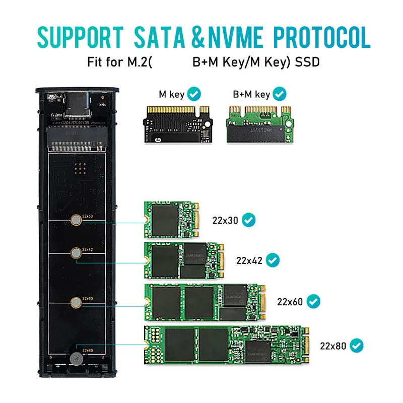 Корпус для жесткого диска Usb C 3 1 Gen 2 10 Гбит/с Nvme Pci-e и Sata