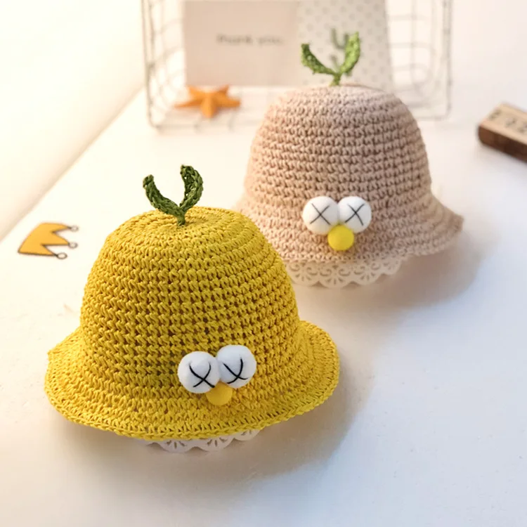 Cute Kids Boy SunHat Straw Bucket Hat Summer Hat