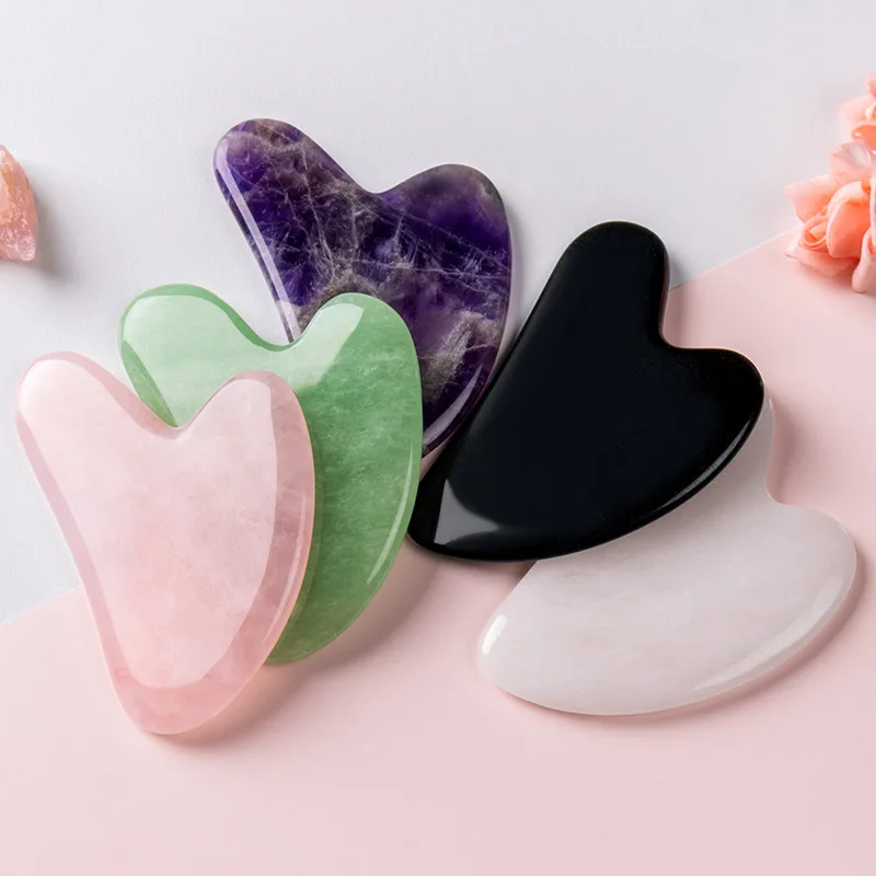 Natural Jade Guasha Stone Board Massage Rose Quartz Guasha Plate Jade Face Massager Scrapers Tools For Face Neck Back Body