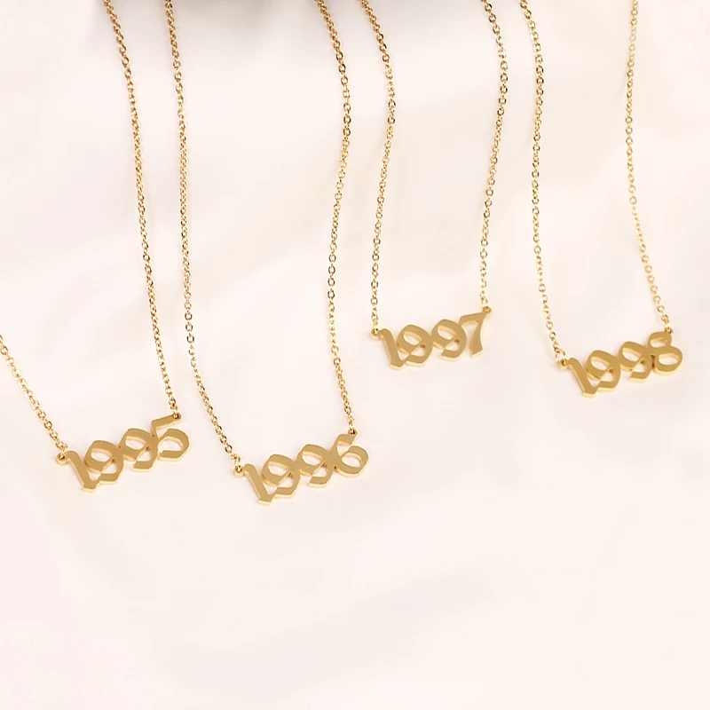 Wholesale Custom Women Jewelry Non Tarnish Free Waterproof Number Pendant 18K Gold Plated Stainless Steel Birth Year Necklace