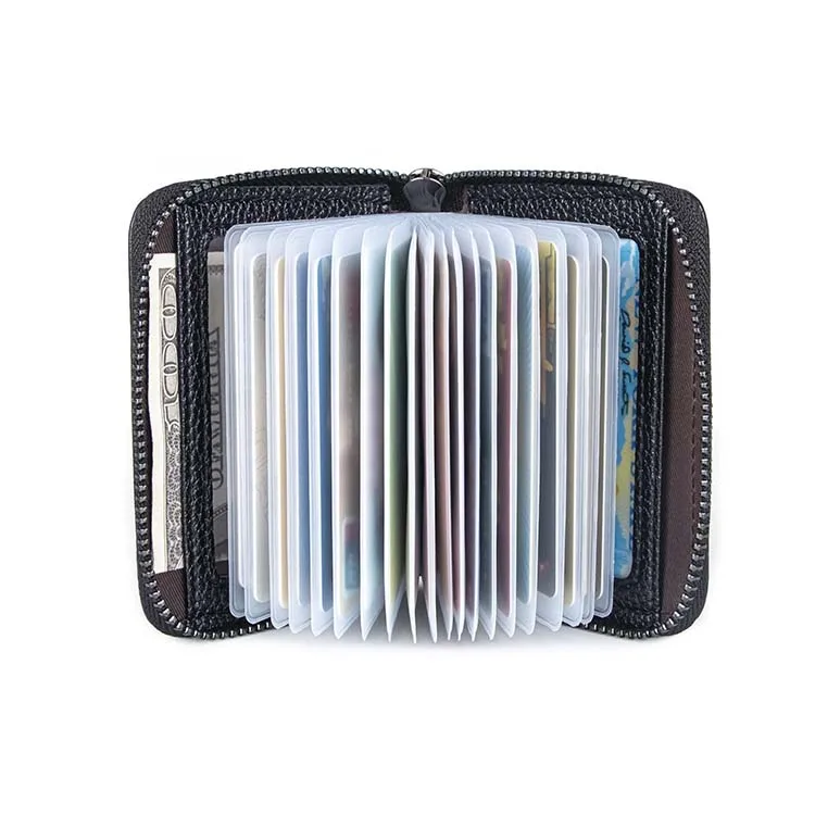 Genuine Leather Credit Card Holder Wallet RFID Blocking Secure Card Case ID Case Organizer Zipper Wallet