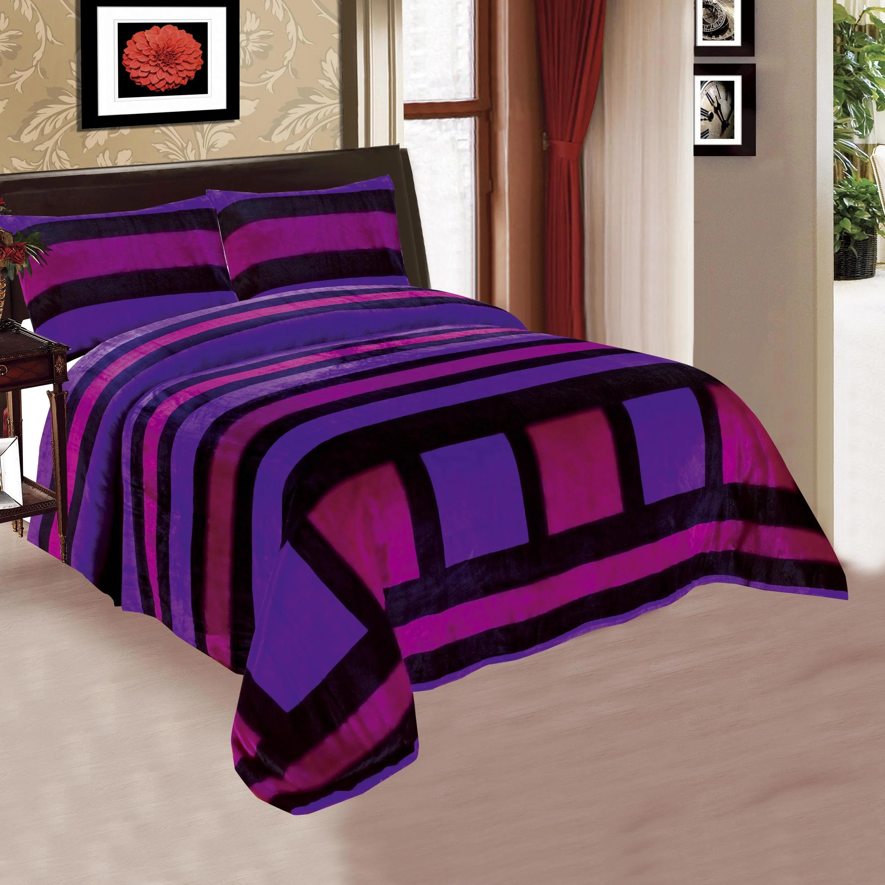 Hot sales knitted flannel/coral fleece blankets 3pcs bedding set for winter season