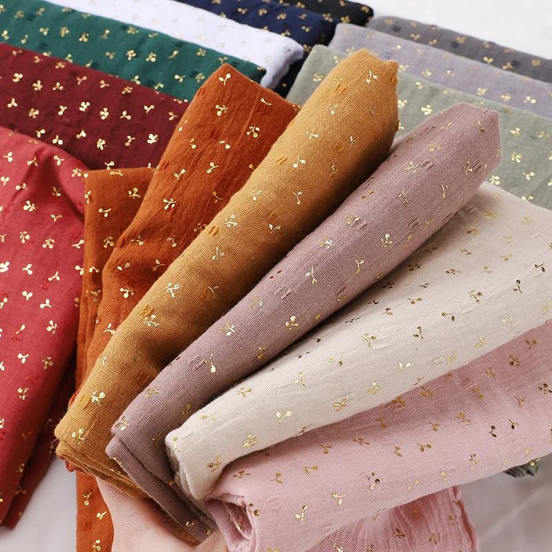 Malaysia Muslim Women Gold Foil Wrap Hijab Ladies Cotton and Linen Shining Bronzing Printing Scarf