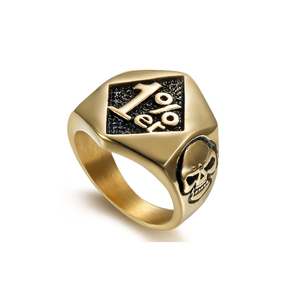 Skull Motorcycle 1% er Nordic Viking Waterproof 18K Gold Plated Stainless Steel Non Tarnish Fashion Jewelry Rings Male Mens Man
