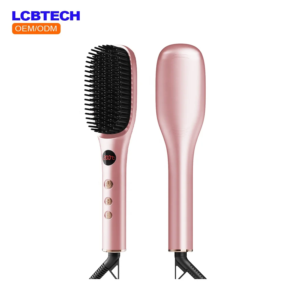 OEM Electric Negative Ion Electric Hair Straightening Brush 2 in 1 Hair Iron Brush LCD Display Ceramic Hair Straightener Comb