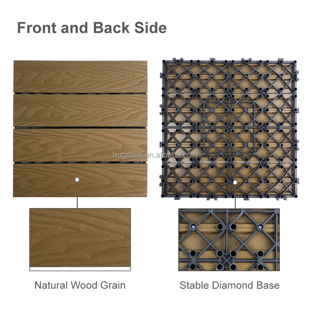 DIY Interlocking Deck WPC Flooring Tiles Outdoor Waterproof 3D Wooden Composite Decking Tiles