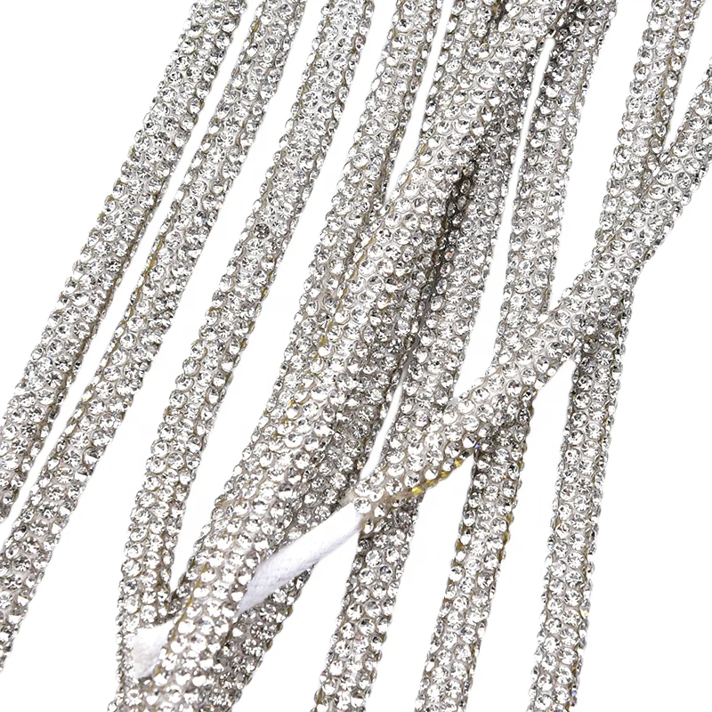 Clear Glass Rhinestone Chain Wedding Bridal Trim Crystal Tube Rope Cotton Cord DIY Hoodie Drawstring Shoelaces Accessories