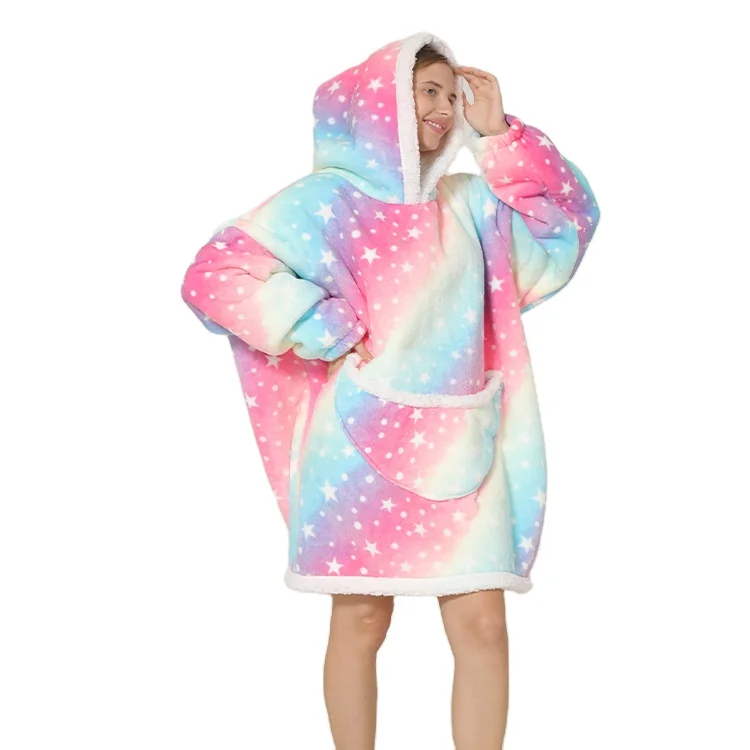 Custom Printing Double Layers Wholesale Hooded Oversized Sherpa Fleece Custom Color Hoodie Sweatshirt Blanket