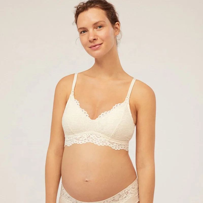 High Quality Lactation Bra Maternal Pregnant Women Comfortable Push Up Insert Pads Soft Lace Cotton Nursing Bra