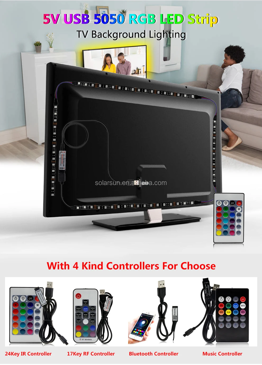 Smd5050 Usb Powered Dc5v Decoration For Tv Ktv Theatre Compute Mood Ip65 Color Dmx Led Strip Light With Remote Controller Kit