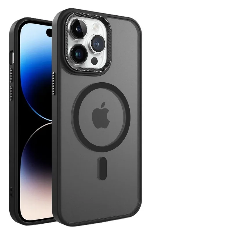 Fingerprint Resistant matte skin cases Magnetic design diamond patterned lens frame Transparent Case For iPhone 16 Pro Max 15 11