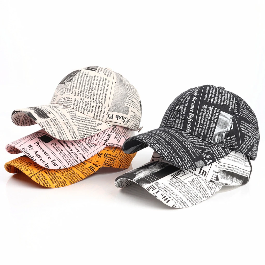New Men Women Fashion Retro Newspaper Printing Baseball Caps Adjustable Size Letter Design Hat Sports Caps Season Outdoor Travel