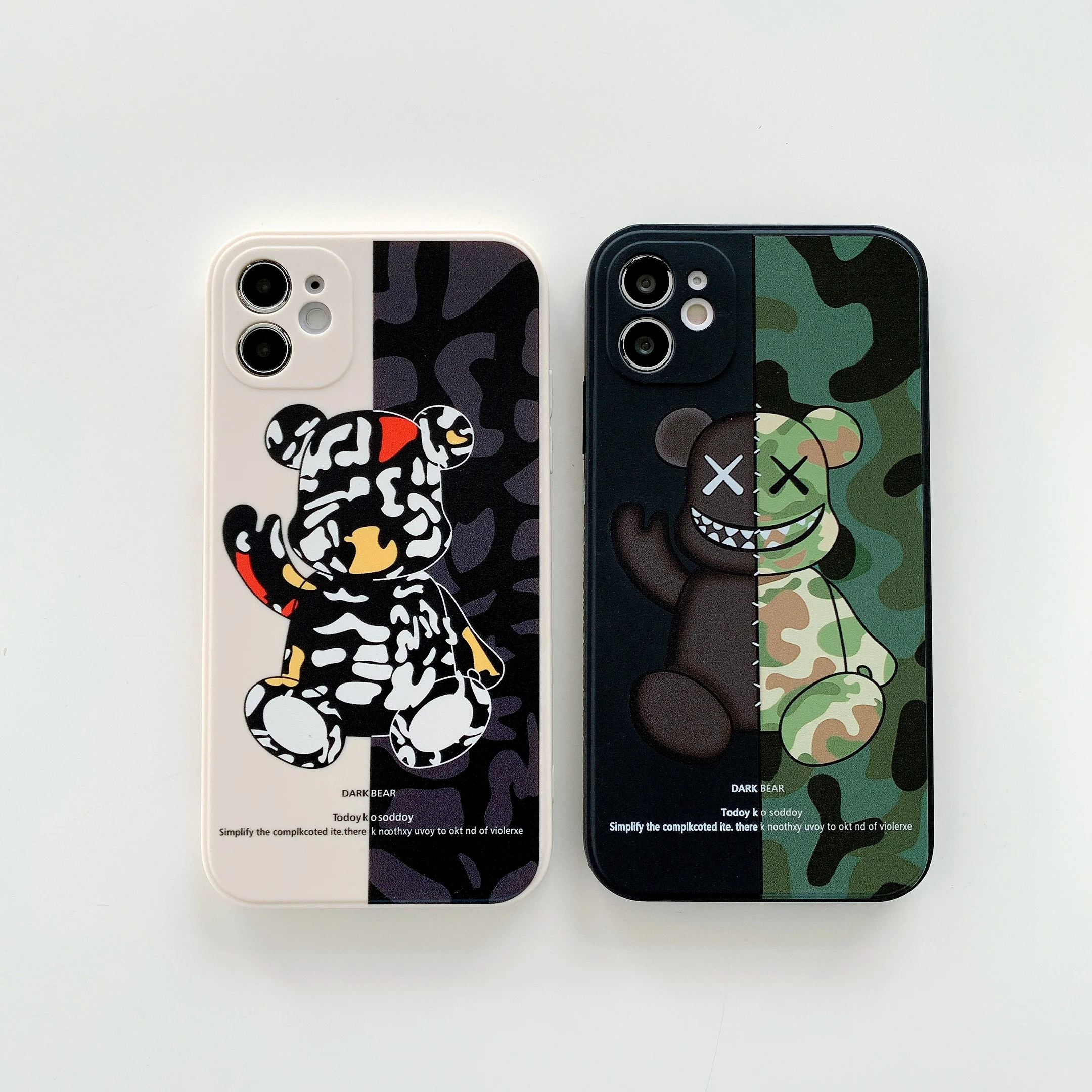 Low price Cartoon Double-sided camouflage bear trend shockproof mobile phone case for iPhone X 7p 8p 10 11 12 13 pro max