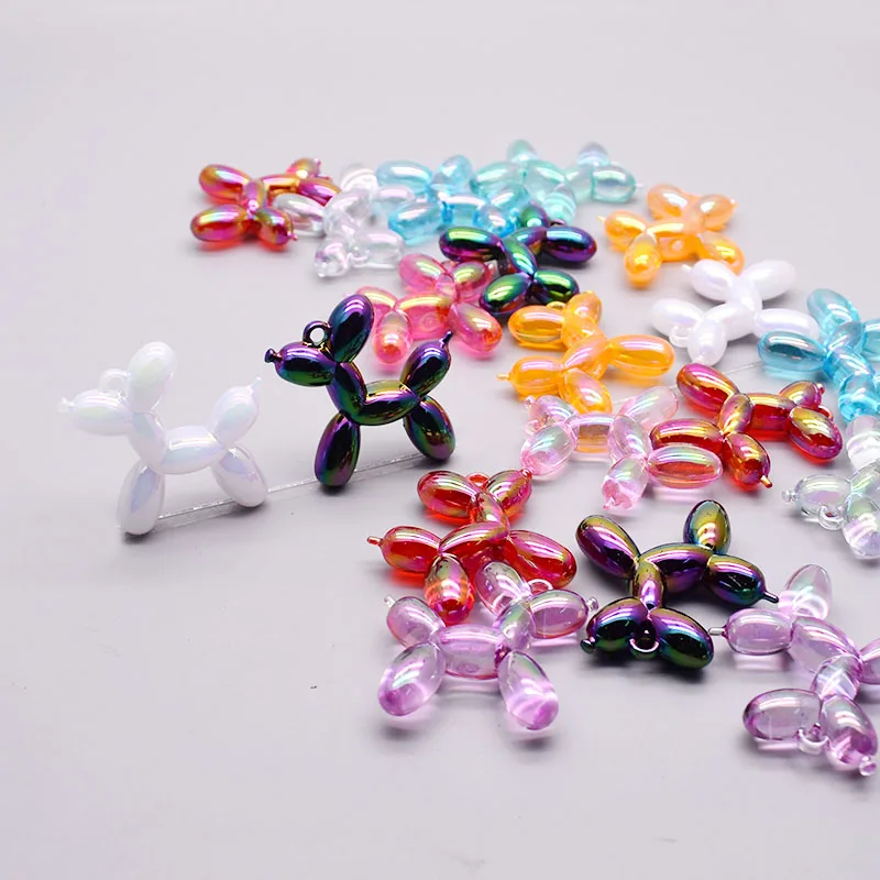 50pcs/bag Color Transparent Acrylic Balloon Dog Charms Pendant Jewelry Making DIY Earrings Necklace Key Chain Charms Pendant