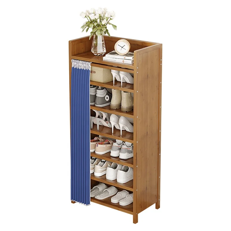 50/70/80cm 7 Tier Minimalist Hallway Living Room Foldable 6 Wooden Shoe Organizer Storage Stands Racks Cabinet for Home