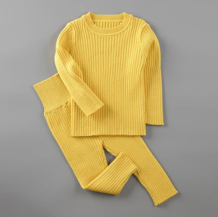 Organic cotton knitting infants Baby  Home wear Outfit Long Sleeve Top High waist Pants Set for boy girls.