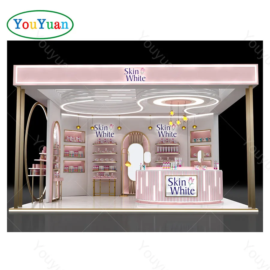 Cosmetic display cabinet glass display showcase led light retail store showy beauty display rack kiosk