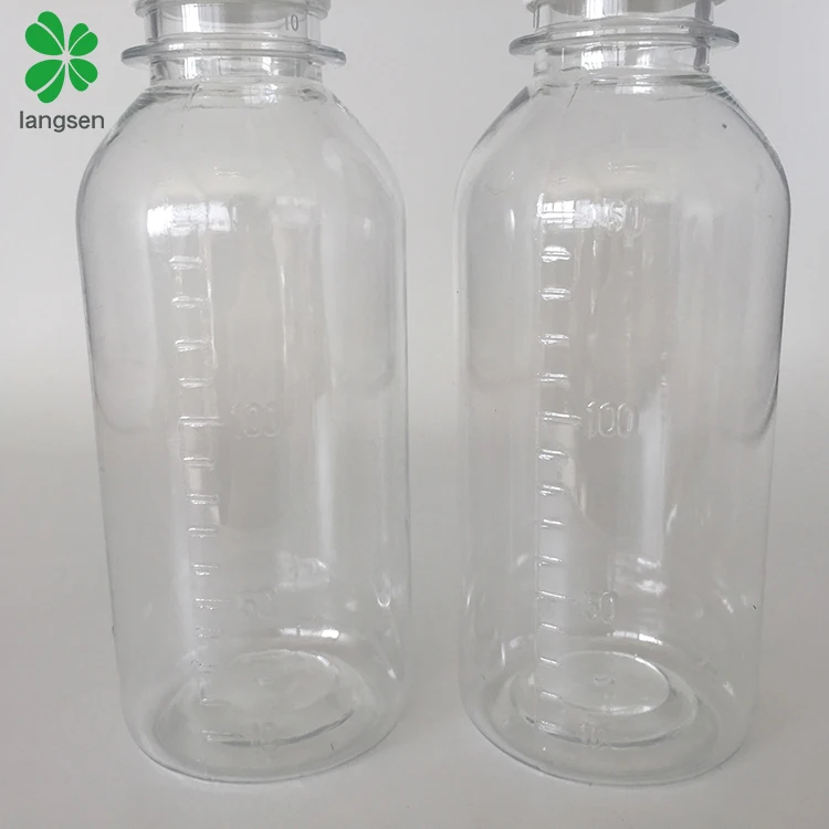 Wholesale 150ml 5oz PET graduated bottle container, transparent clear scale mark bottle for medical chemical liquid syrup