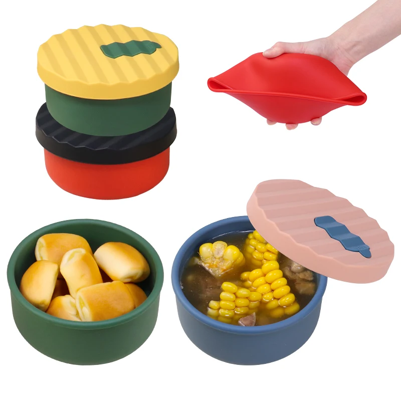 Durable BPA Free Kitchen Microwavable Small Minimal Reusable Silicone Food Container Safety Baby Lunch Bowl Bento Box for Food