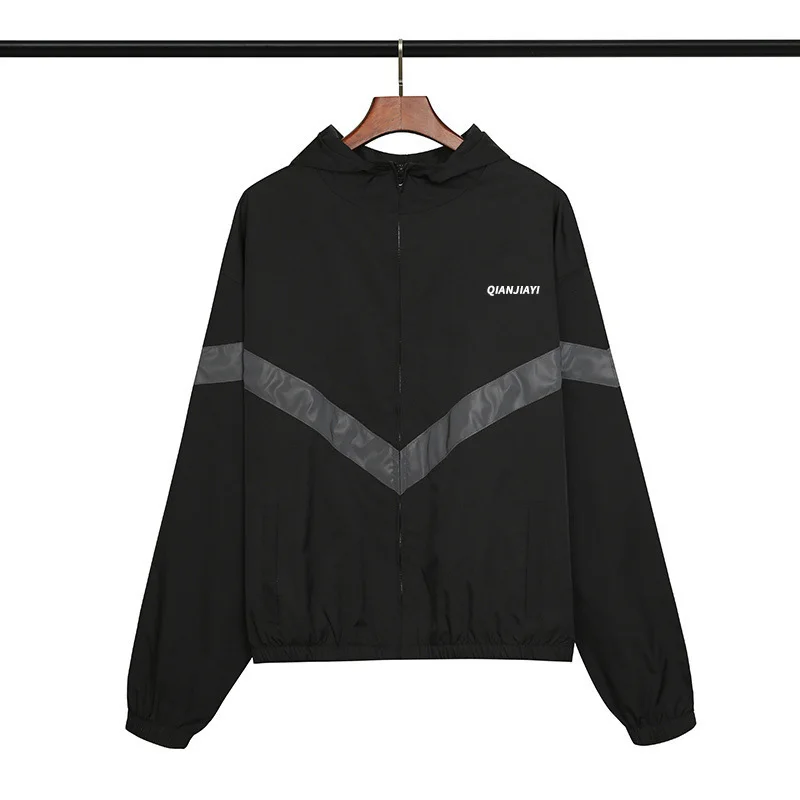 Top quality breathable zipper windproof outdoor reflective sport jacket