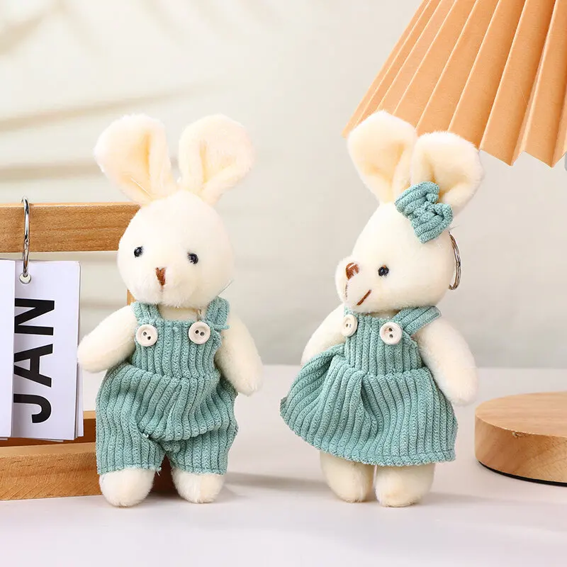 Popular Design 16CM Cute Little Rabbit Doll Plush Toy Dress Up Couple Rabbit Keyring Pendant Doll Gift