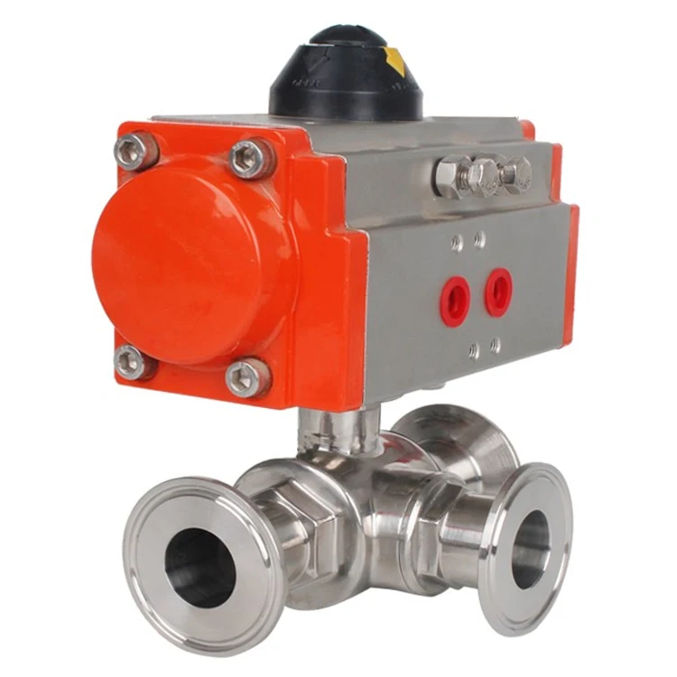 DN32 3 Way T Port Tri Clamp соединения SS316 одношаговый пневматический привод санитарно шаровой