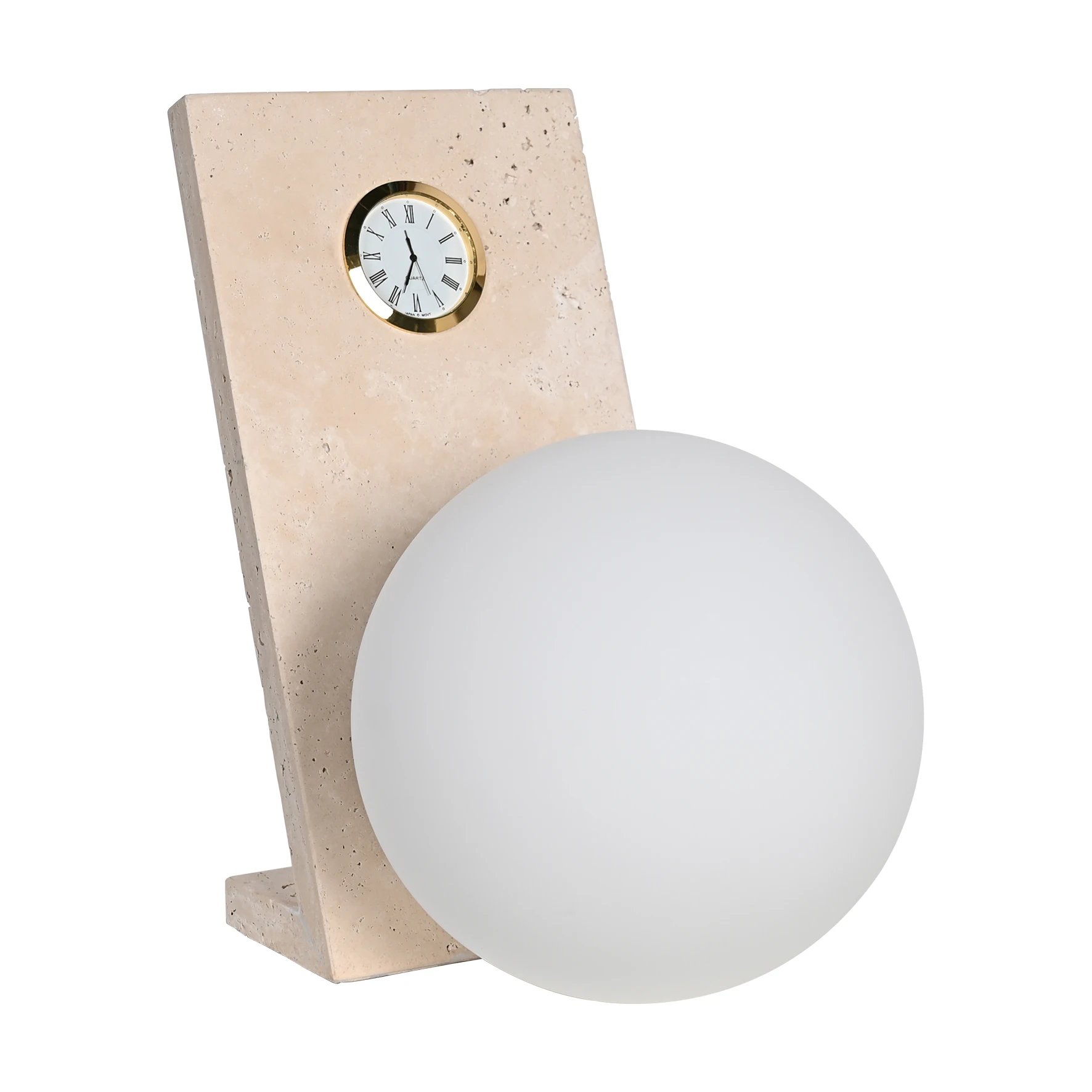 Best Idea Design Bedside Table Lamp Travertine Stone Base Bedroom Reading Light With Quartz Clock