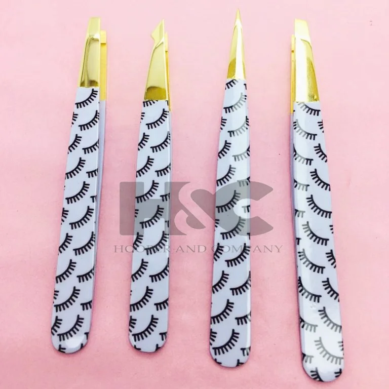 Eyebrow Tweezers Lash Paper Printing Gold Tip Spring Nail Scissors Eyebrow Set Customize Logo