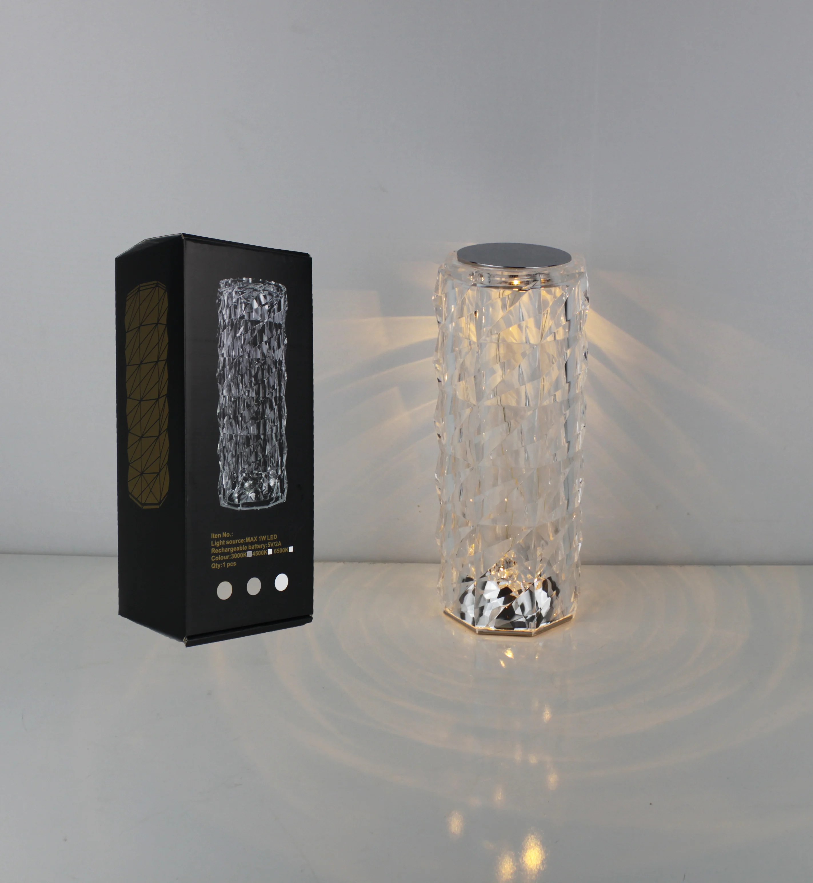 Clear crystal touch switch rechargeable battery dimmable RGB small table desktop lamp