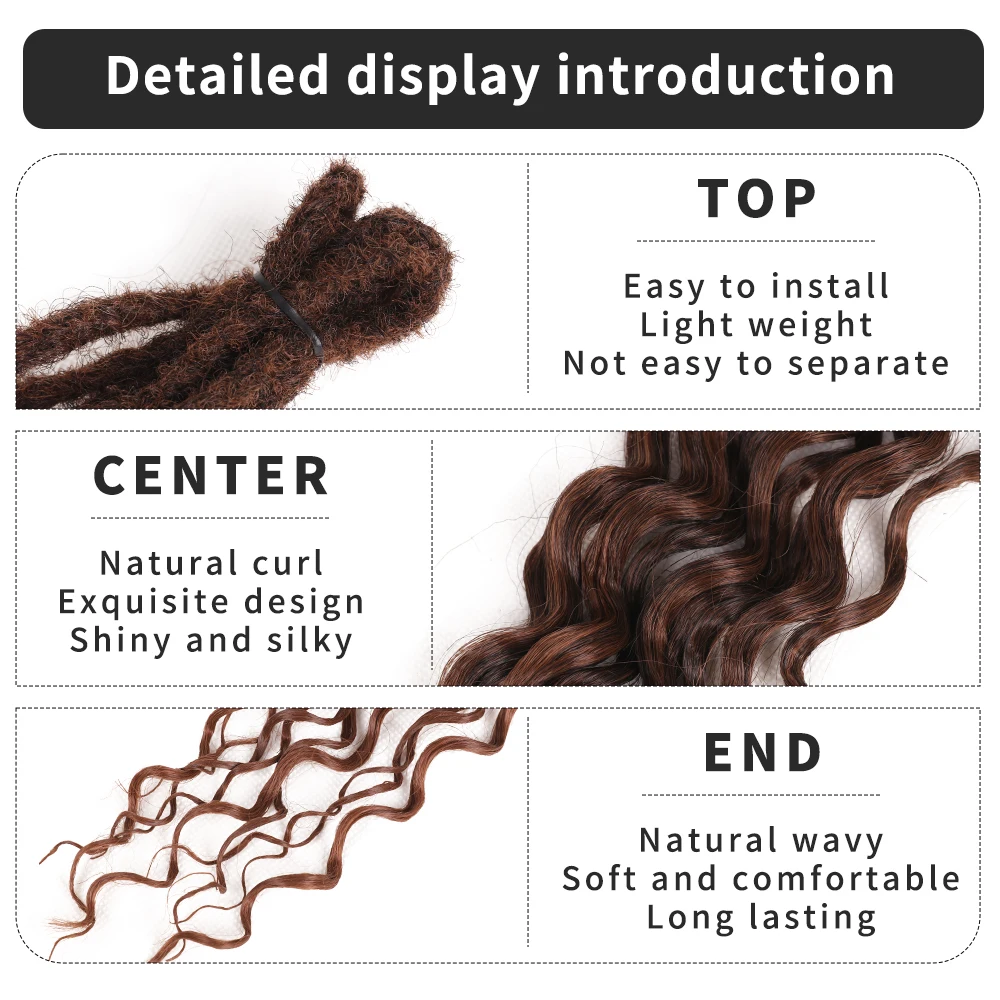 24 Inch Curly Double Ends African Ombre Dread Lock Crochet Braids Wavy Handmade Artificial Dreadlocks Hair Extensions For Women