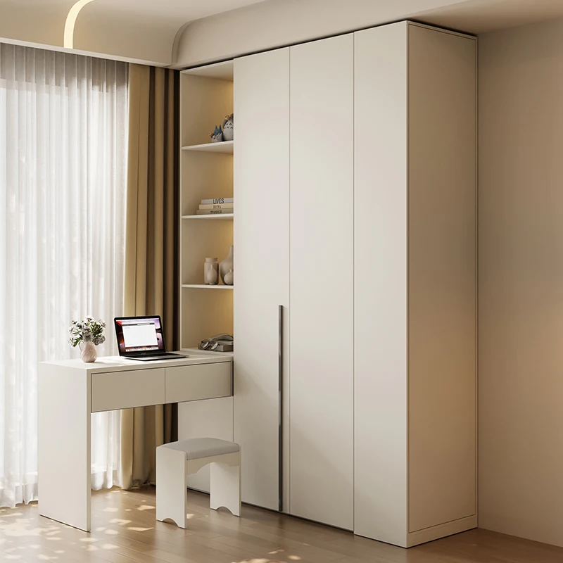 French Cream Armoire One Door To Top Bedroom Solid Wood Cabinet Master Bedroom Finished Desk Wardrobe One Piece Combination