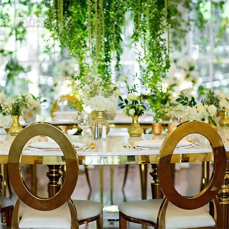 Golden and White MDF S shape wedding table chairs and tables for events wedding
